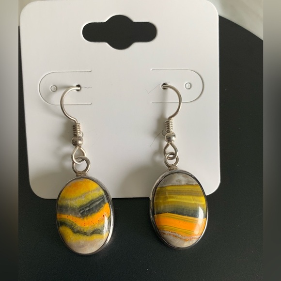 Bumblebee Jasper dangle sterling silver earrings - Picture 1 of 3